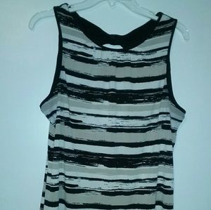 Cato black tan white striped tank top cut out back